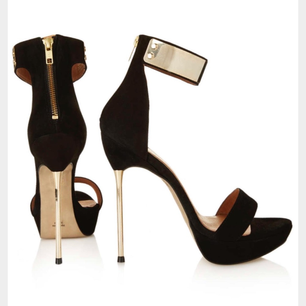 Topshop lolly suede sandal metallic gold ankle cuff strap stiletto platform y2k8